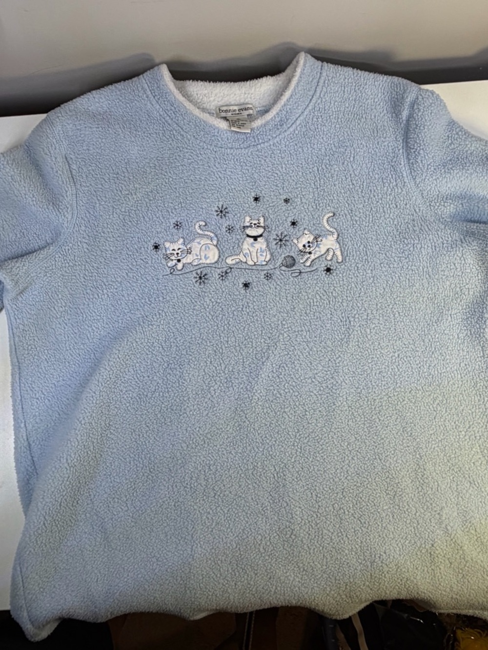 Cozy Light Blue Crewneck Sweater with Cat Embroidery - - Picture 6 of 6